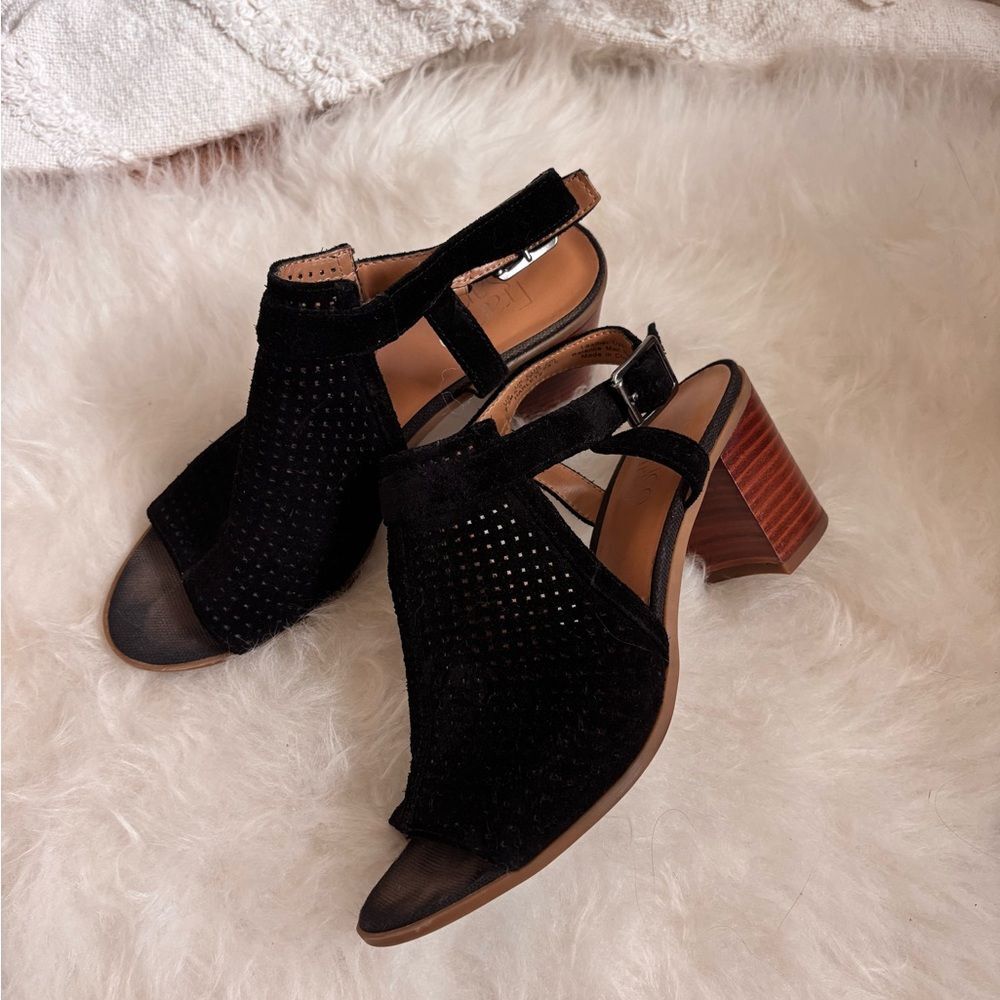 Franco Sarto Black Perforated Suede Sandals